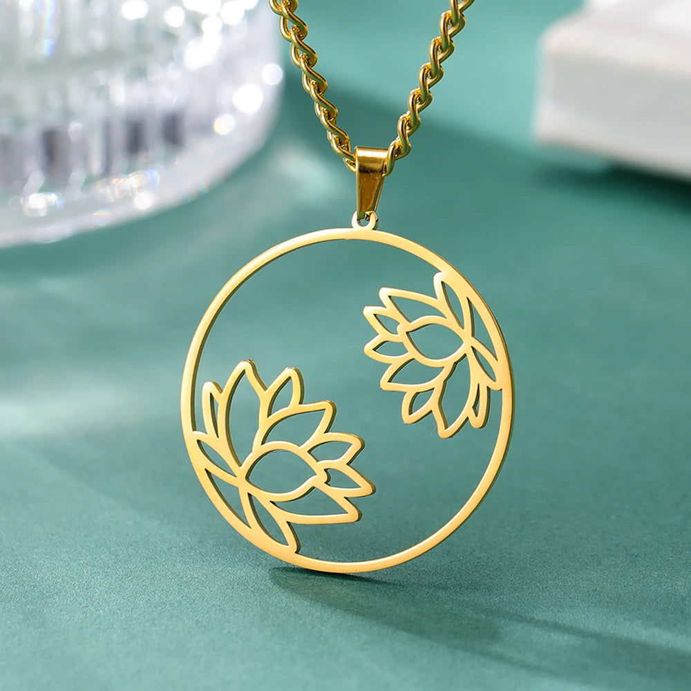 Lotus Flower of Life Pendant Necklace, Stainless Steel Buddhist Yoga Meditation Amulet
