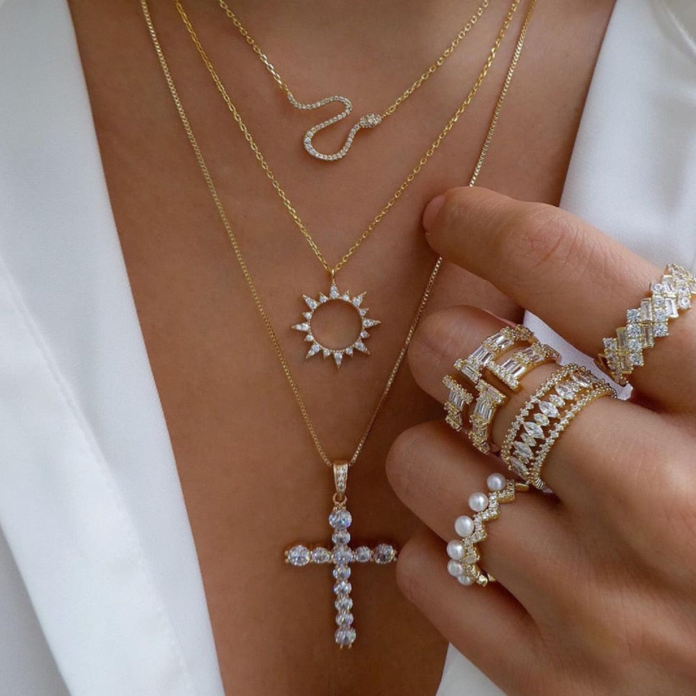 bls-miracle Bohemia Gold Color Multiple Styles Necklace For Women Multi-Layer Crystal Pendant Necklaces Set Jewelry Gifts