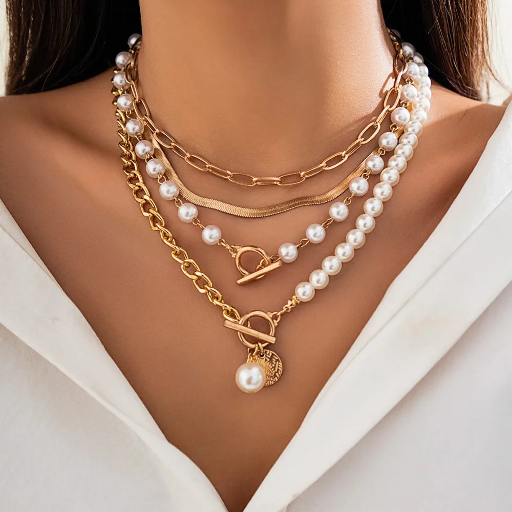 Irregular Pearl Multilayer Choker Necklace Jewelry