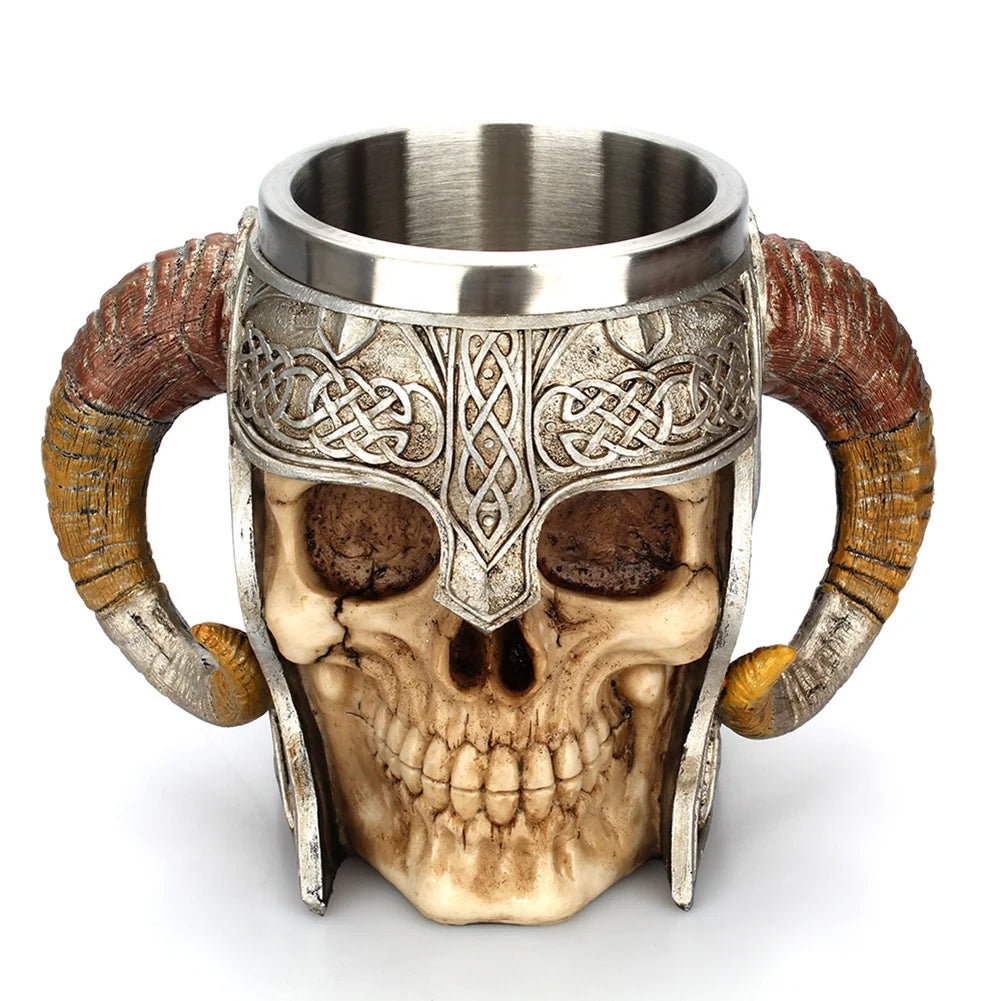 Stainless Steel Skull Mug Viking Drinking Cup Skeleton Resin Beer Stein Tankard Coffee Mug Tea Cup Halloween Gift Bar Drinkware - Charlie Dolly