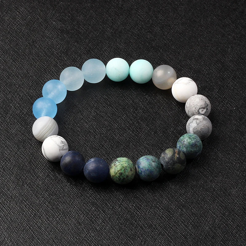 Nine Planets Solar System Beaded Bracelet, Natural Stone Galaxy Cosmic Talisman