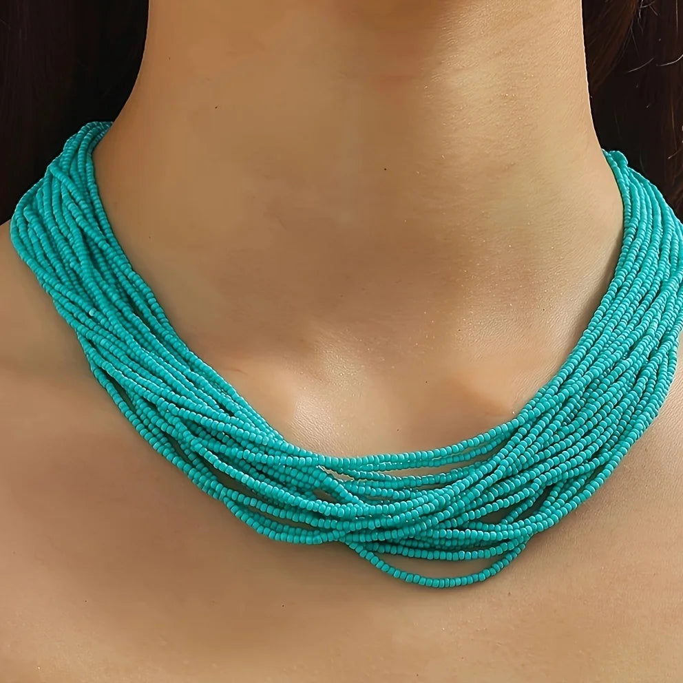 Beaded Multilayer Statement Choker Necklace Jewelry