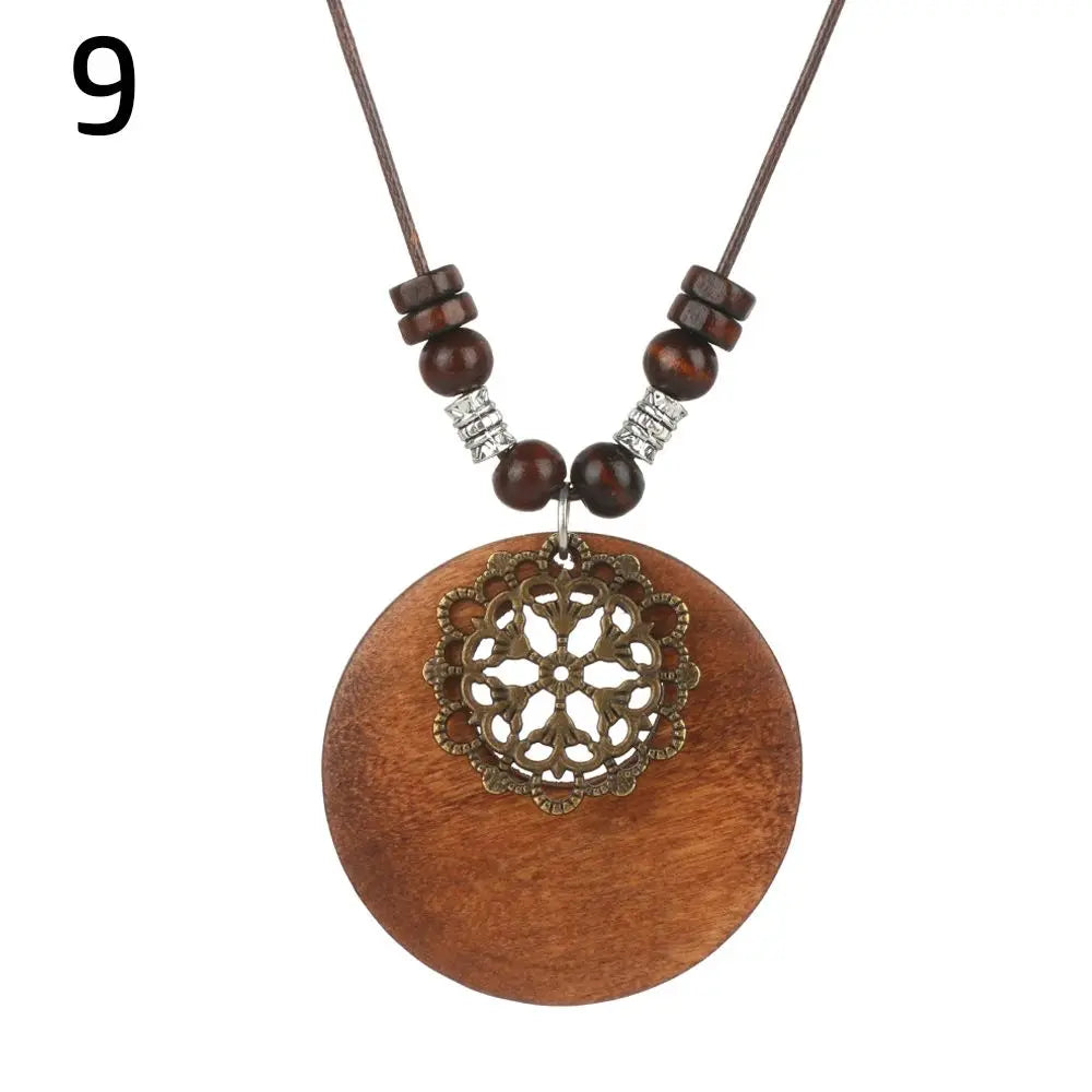 Nepal Wood Bead Tassel Sweater Chain Necklace Jewelry