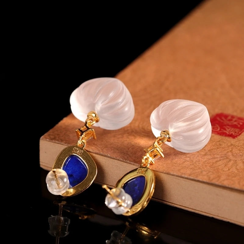 GEEZENCA 925 Silver Lapis Lazuli White Crystal Women's Drop Earrings 18K Gold Heart Waterdrop Dangle Earring Love Gift For Her - Charlie Dolly