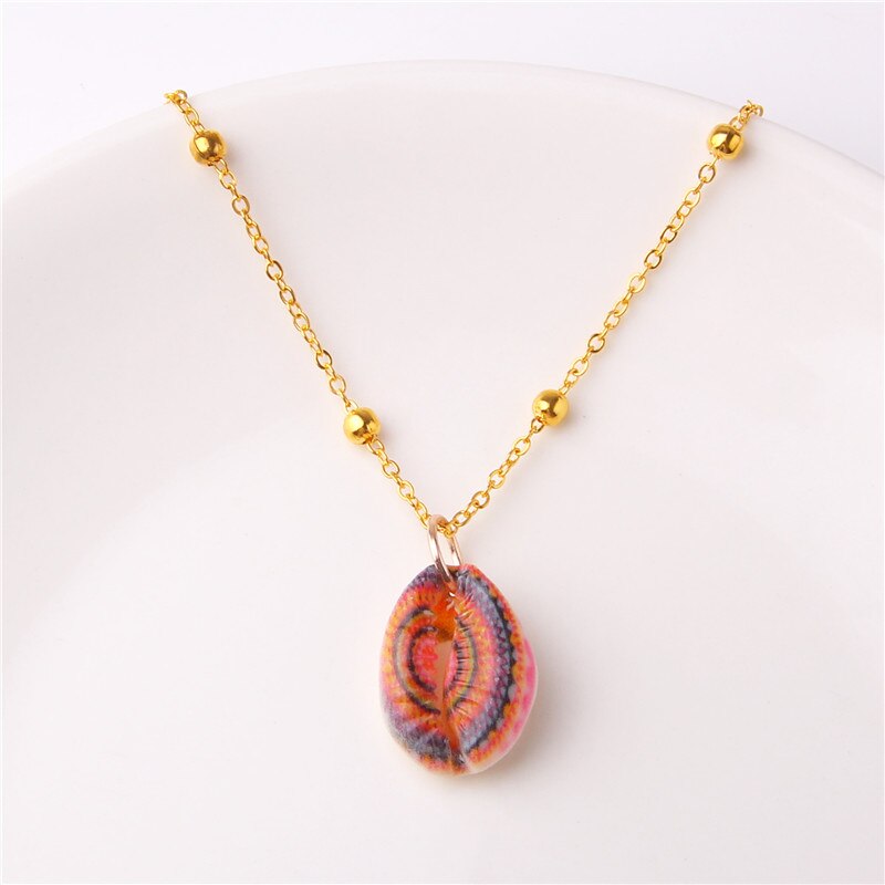 Boho Conch Shell Necklace Gold Color Beads Chain Necklace Women Simple Seashell Choker Necklace Summer Beach Jewelry Party Gift
