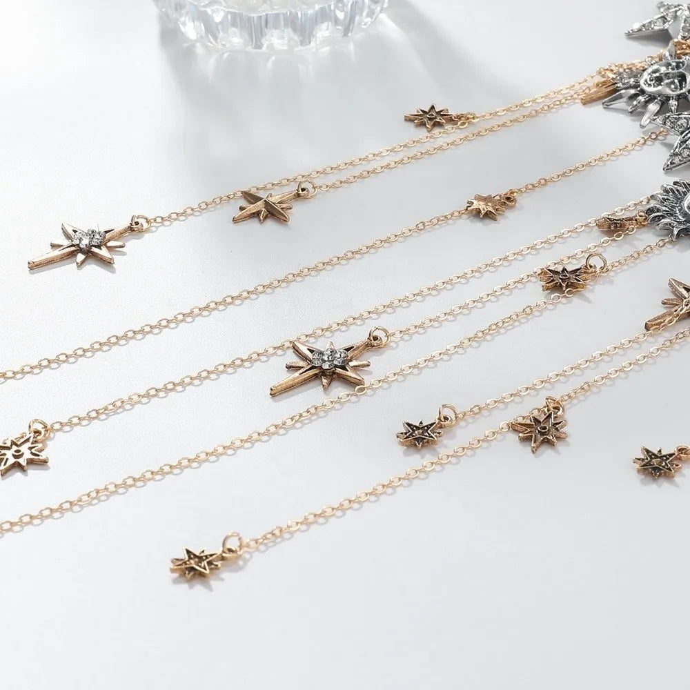Sun Moon Star Layered Tassel Necklace Jewelry