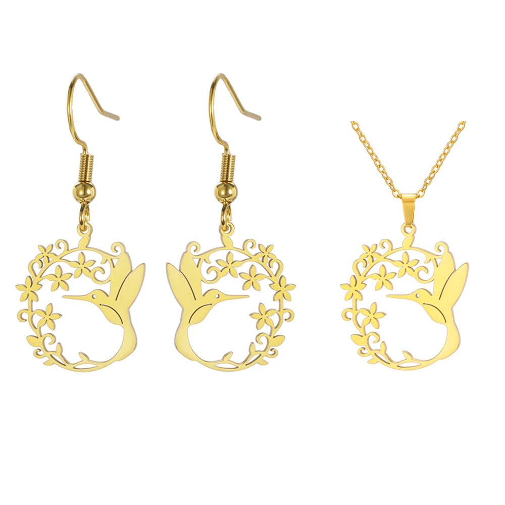 Hummingbird Filigree Flower Dangle Earrings Jewelry