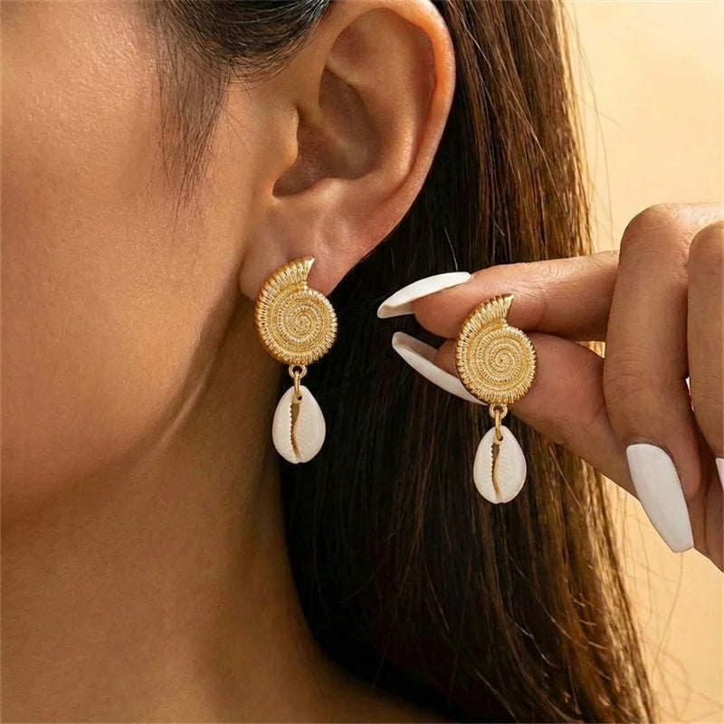 Asymmetric Starfish and Shell Boho Dangle Earrings