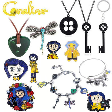 Coraline Seeing Stone Skeleton Key Pendant Necklace Dragonfly Hair Clip Set Halloween Jewelry Accessories - Charlie Dolly