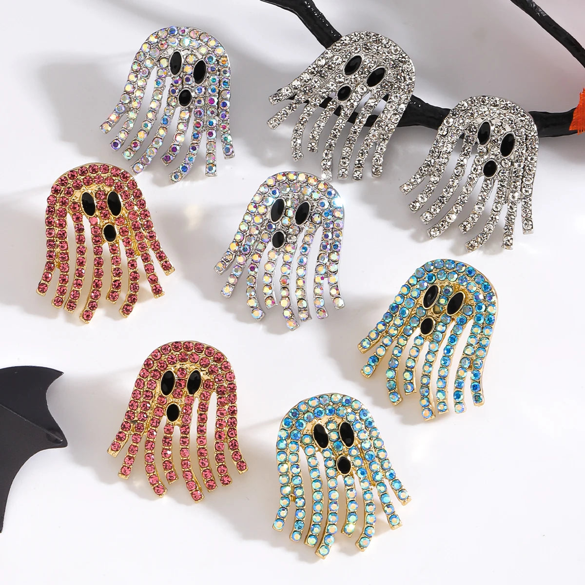 Vedawas Halloween Boho Handmade Rhinestone Ghost Earrings,Cute Elegant Festival Party Holiday Women Accessories - Charlie Dolly