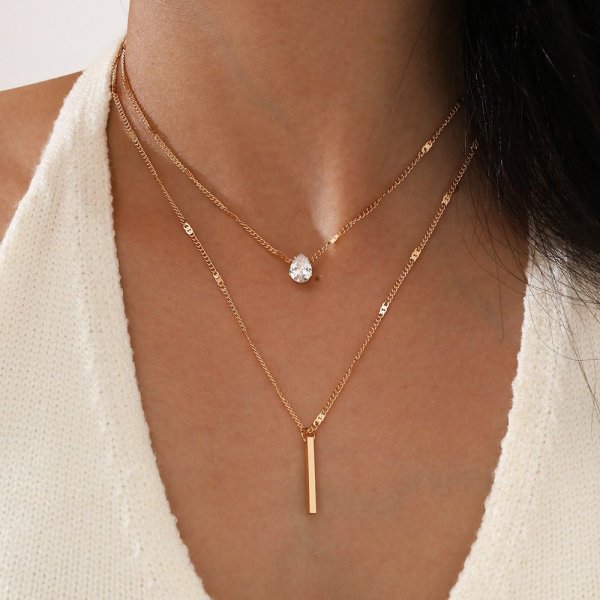 Shiny Crystal Zircon Heart Star Charm Layered Pendant Necklace for Women Charms Fashion Square Rhinestone Female Vintage Jewelry