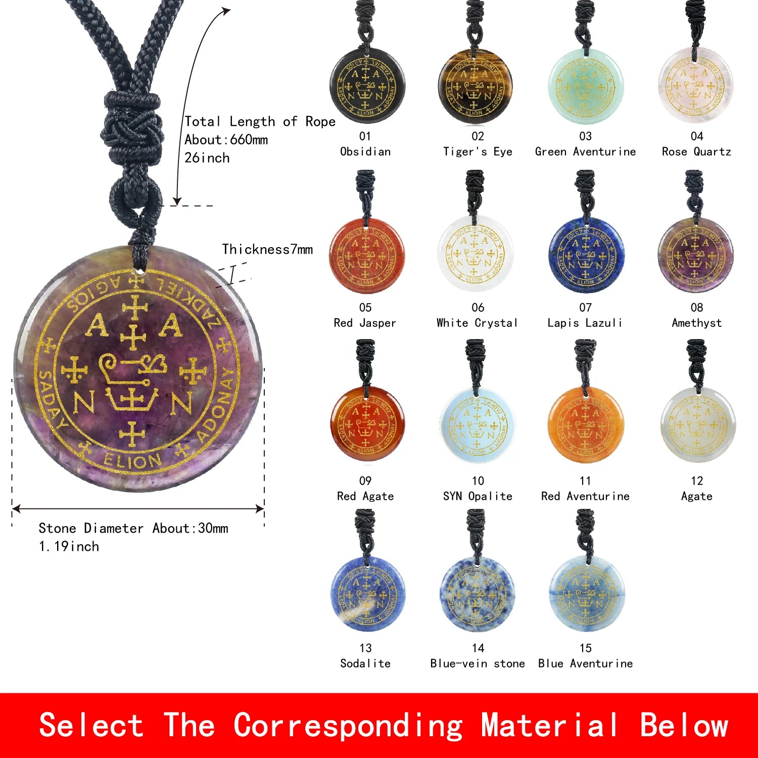 Seven Archangel Natural Crystal Pendant Necklace, Angel Protection Amulet Talisman