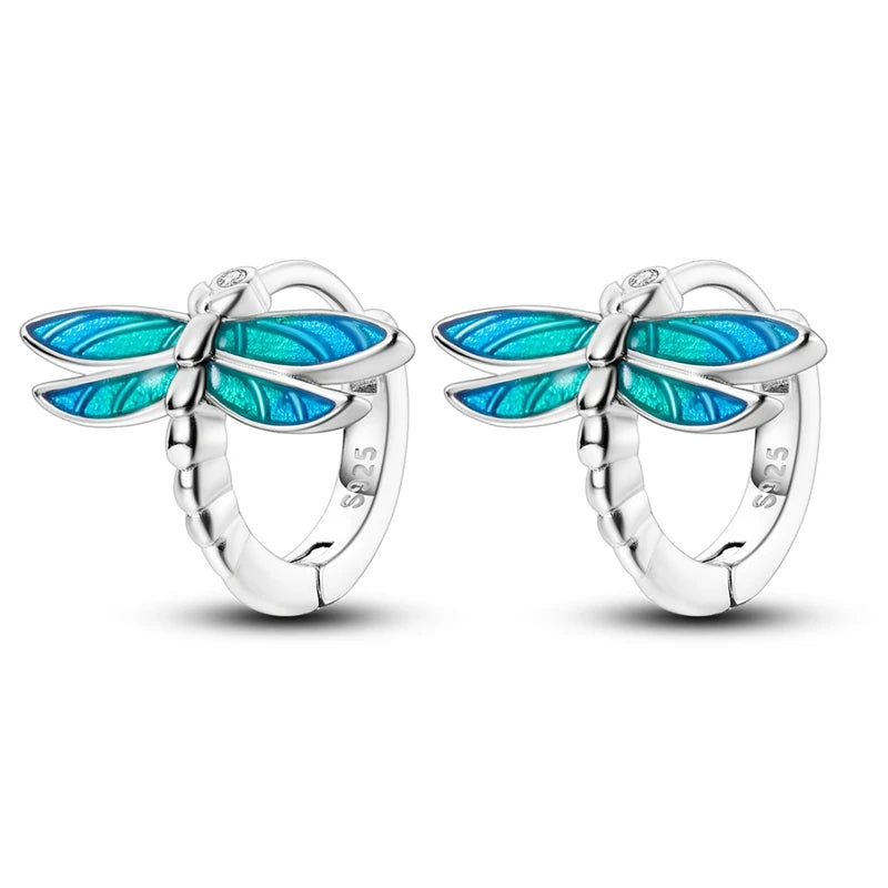 Sterling Silver Clover Butterfly Hoop Earrings Jewelry
