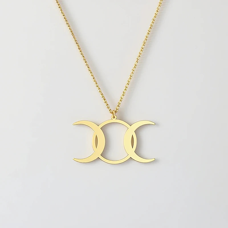 Triple Moon Goddess Choker Necklace, Stainless Steel Witchy Pagan Amulet