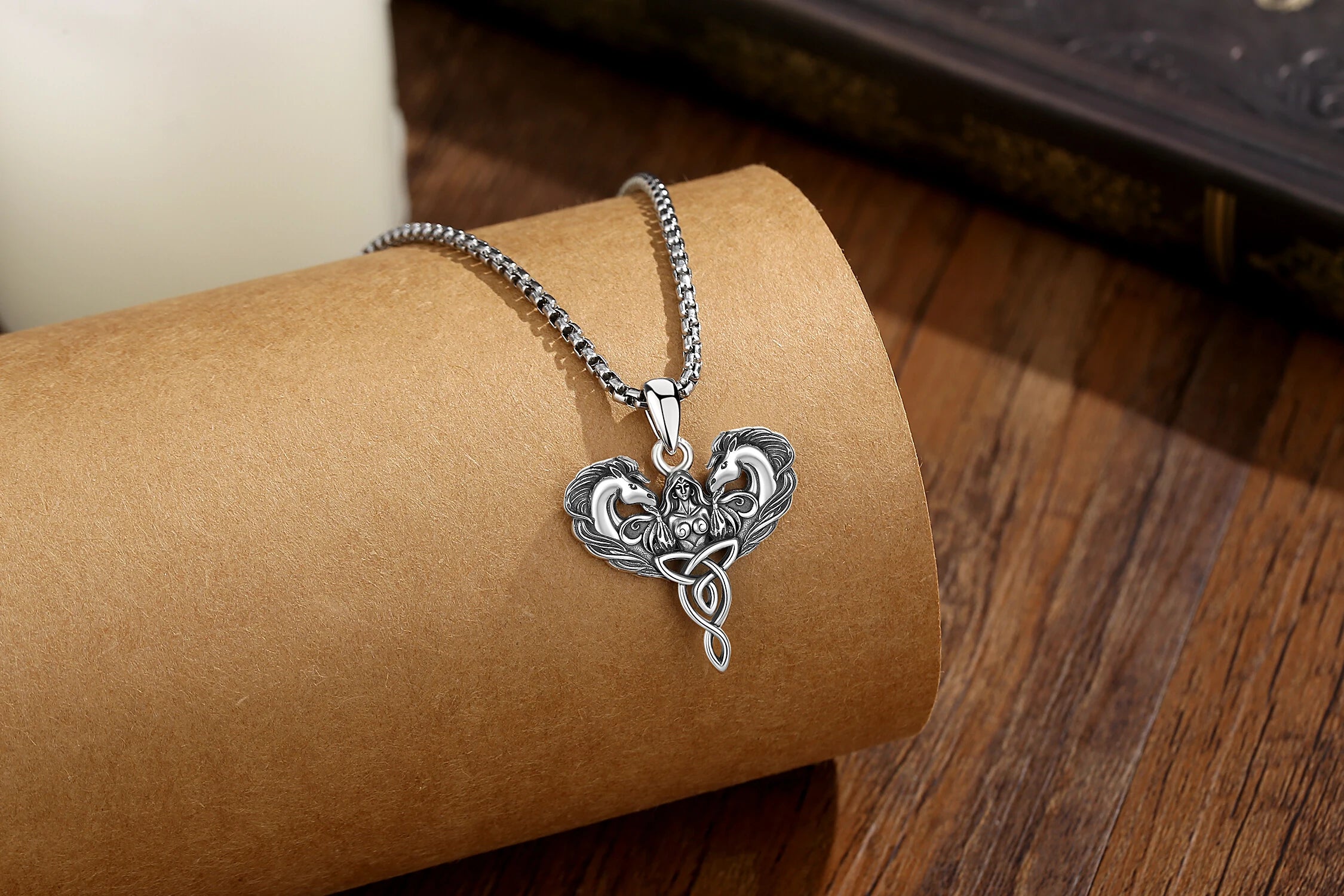 Celtic Horse Trinity Knot Necklace, S925 Sterling Silver