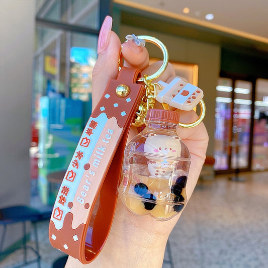 Cute Oily Pearl Milk Tea Bear Floating Liquid Keychain Bag Pendant Cartoon Cup Drink Bottle Keychain Girl Key chain Gift Kuromi - Charlie Dolly