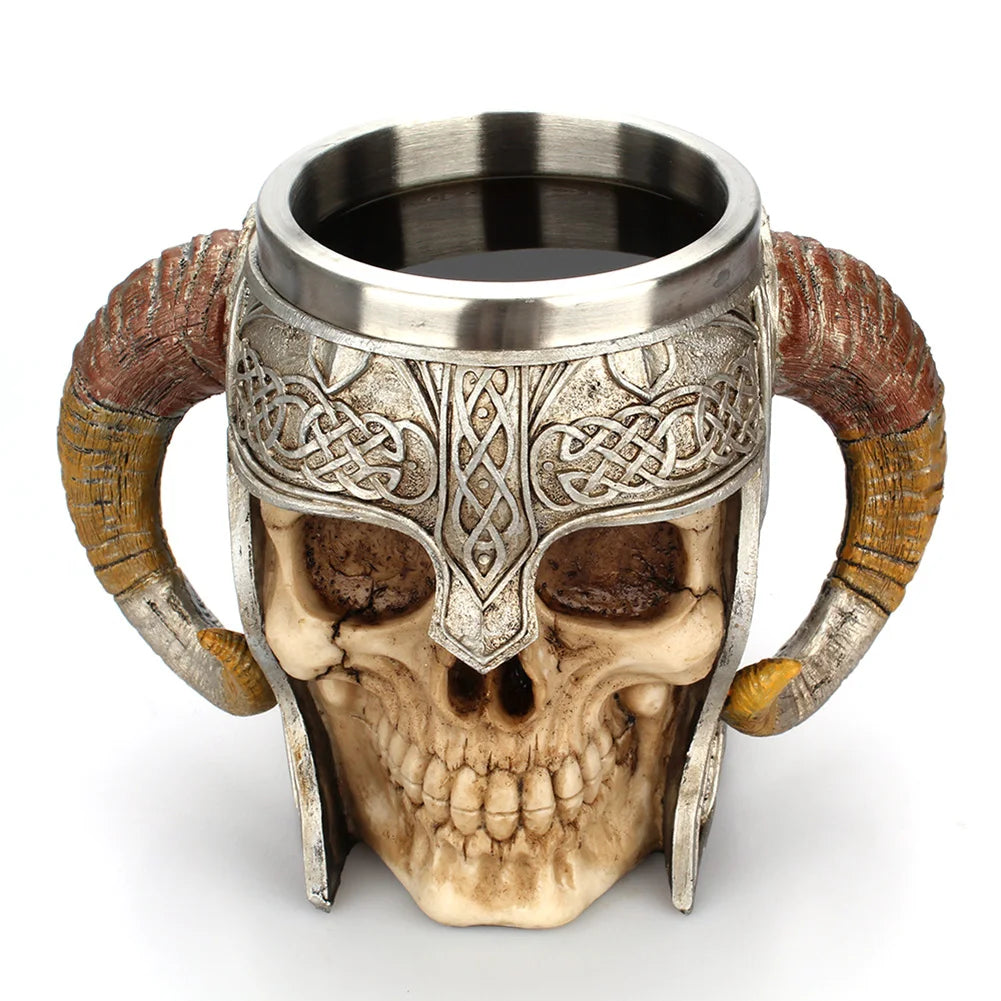 Stainless Steel Skull Mug Viking Drinking Cup Skeleton Resin Beer Stein Tankard Coffee Mug Tea Cup Halloween Gift Bar Drinkware - Charlie Dolly