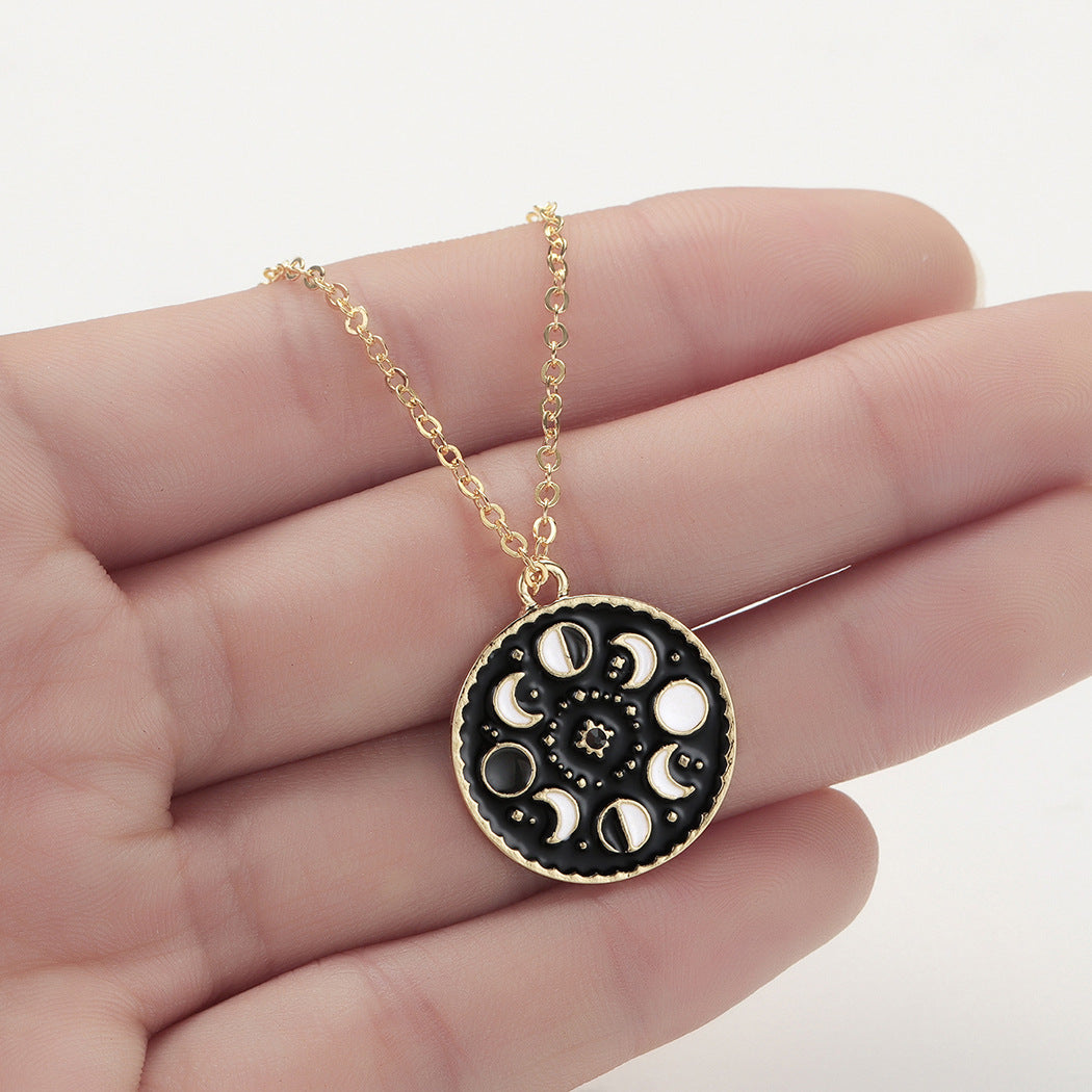 Black Enamel Moon Phase Choker Necklace, Gothic Witchy Celestial Talisman