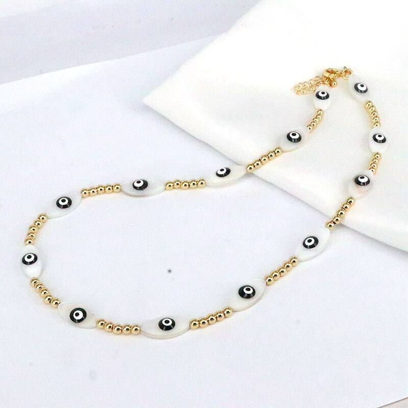 Vlen Boho Turkish Evil Eye Necklace Jewelry for Women Gold Color Beaded Choker Necklaces Natural Shell Lucky Hamsa Hand Collar