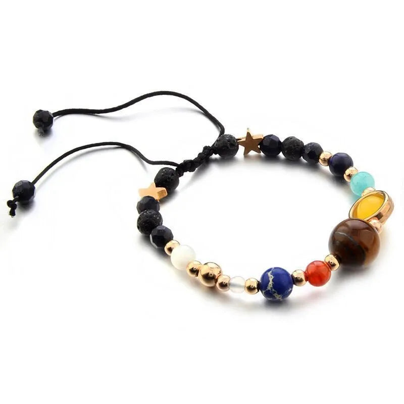 Universe Solar System Beaded Bracelet, Eight Planets Natural Stone Cosmic Talisman