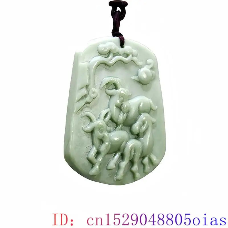 Natural Green Jade Sheep Pendant Necklace, Real Jade Boho Zodiac Talisman