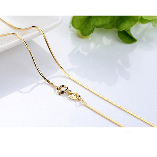 Genuine 14k Gold Color Necklace For Women Water Wave Chain Snake Bone/starry/Cross Chain 18 inches Necklace Pendant Fine Jewelry