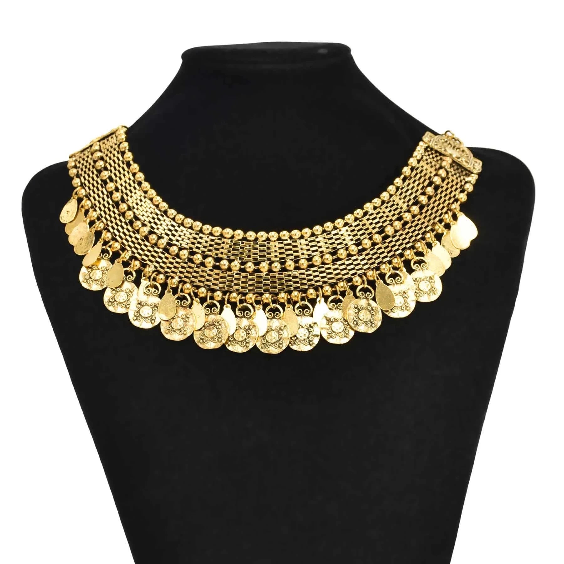 Turkish Coin Stone Tassel Bib Choker Necklace Jewelry