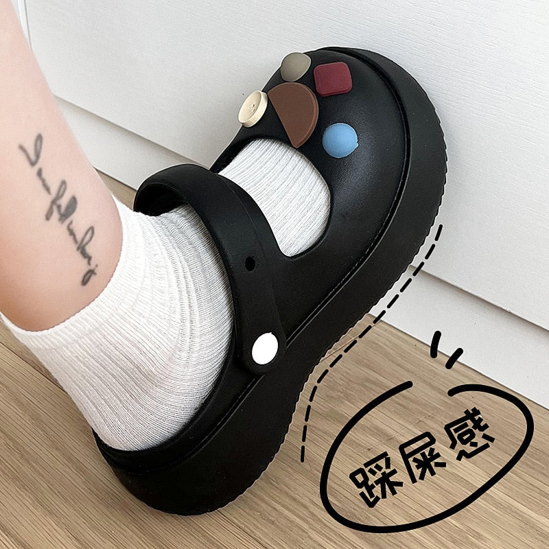 Close Toe Shoes for Women Summer Slippers with Thick Sole and Feet Feeling Cool Slippers for Women External Wear