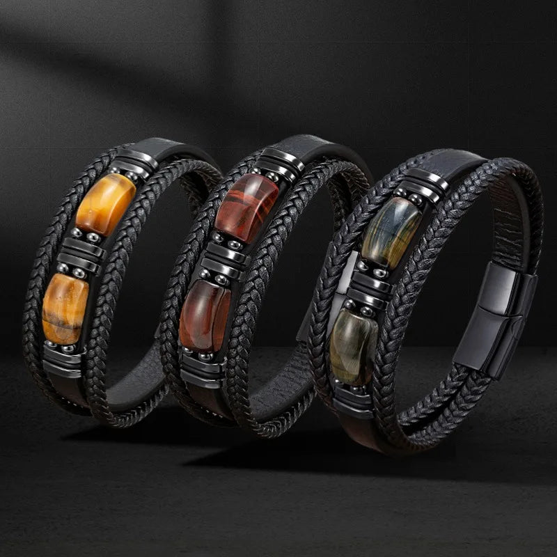 Natural Stone Leather Wrap Bracelet