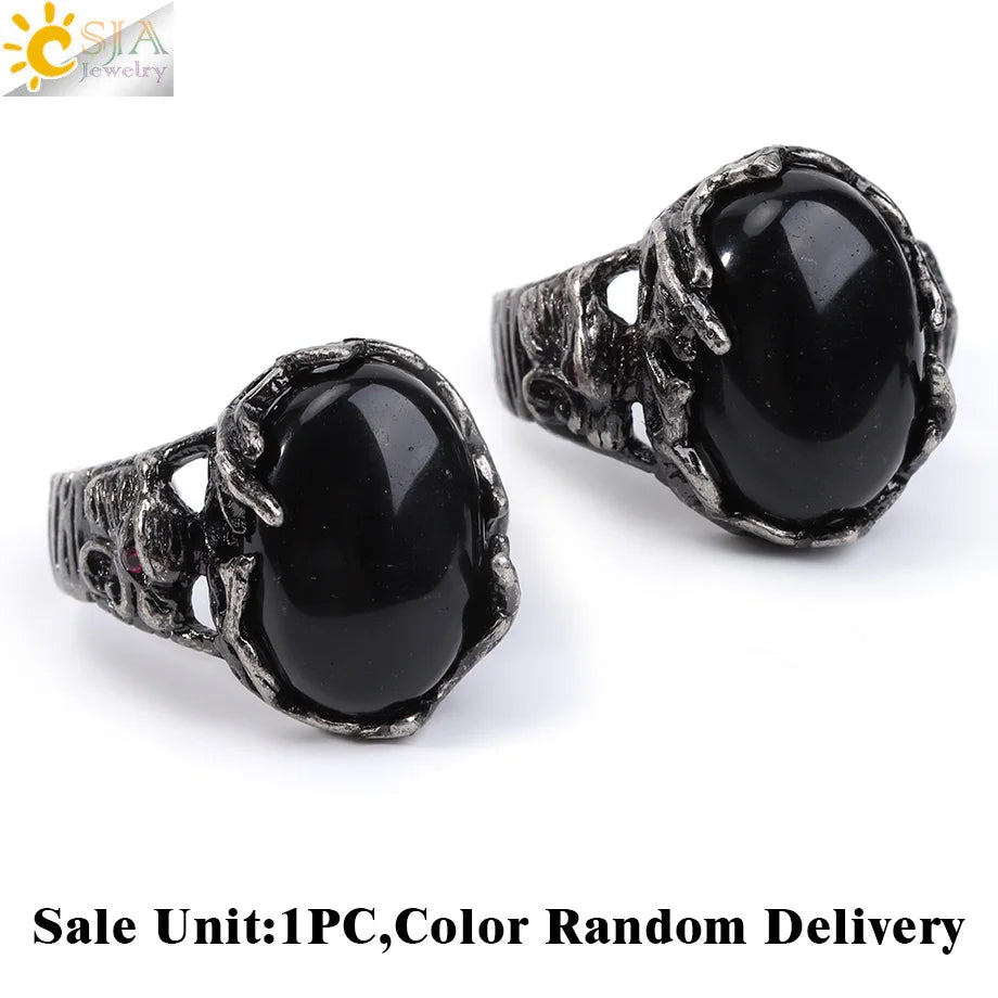 CSJA Vintage Silver Rings Natural Stone Amethyst Ring for Women Adjustable Design Handmade Fashion Jewelry Boho Accessories H765 - Charlie Dolly