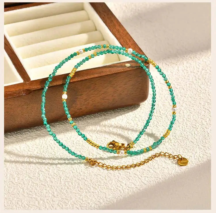 Beaded Choker Necklace for Women, 18K Gold Plated Boho Colorful Natural Stone Beads Chain Necklace stackable Handmade Jewelry - Charlie Dolly