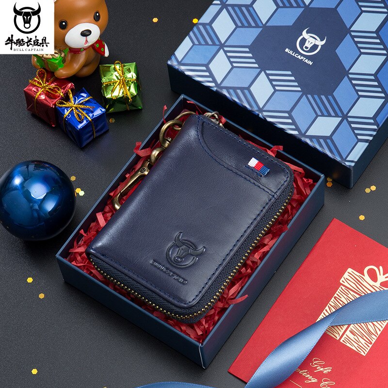 Genuine Leather Men's Waist Hanging Anti-theft Brush Cowhide Wallet Holder Keychain Zipper Coin Purse Pocket Cash Slim Vallet