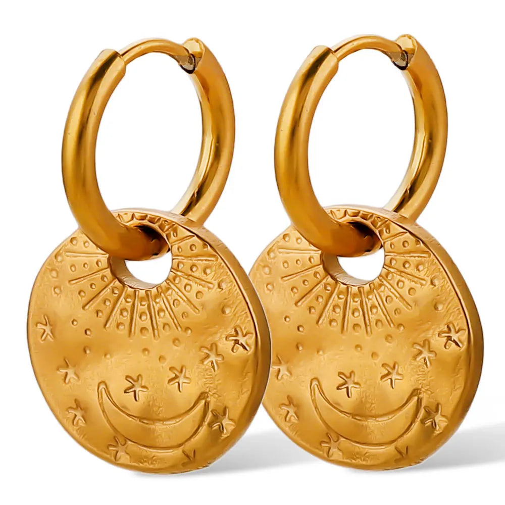 Gold PVD Stainless Steel Hoop Drop Earrings Jewelry