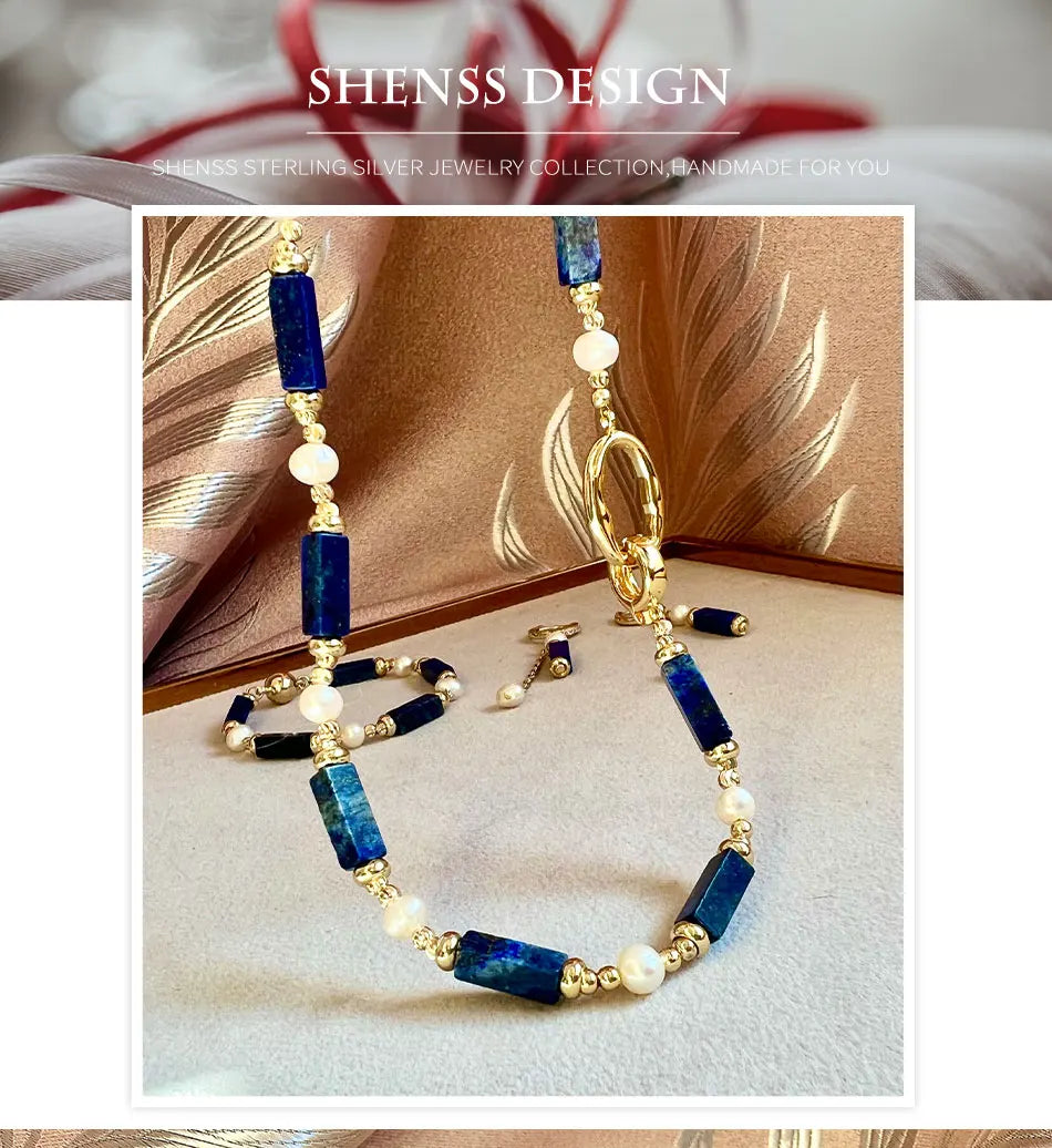 Exclusive Design Personalized Natural Freshwater Pearl Lapis lazuli Necklace Bracelet Earrings Copper Plated 14k Gold Accessorie - Charlie Dolly