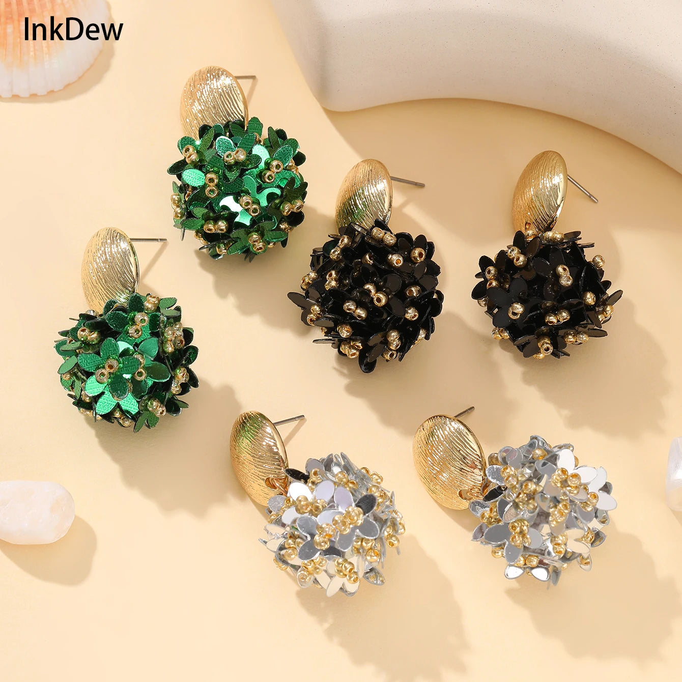 Flower Petal Bead Big Round Drop Earrings Jewelry