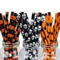 25/50/100pcs Halloween Party Favors Paper Straws Black and Orange Party Biodegradable Drinking Stripe Straws for Halloween - Charlie Dolly