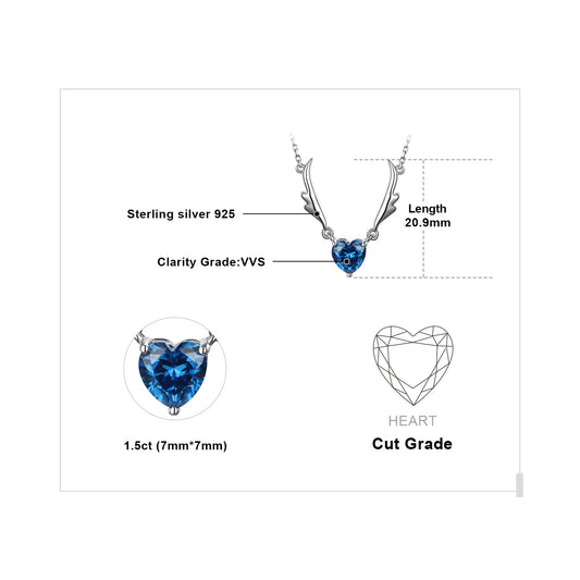 JewelryPalace New Arrival Angel Wing 1.5ct Love Heart Blue Gemstone 925 Sterling Silver Pendant Necklace for Woman Fashion 45cm - Charlie Dolly