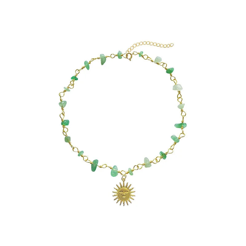 Natural Stone Boho Hippie Sun Necklace for Women Teen Girls, 18K Gold Palted Crystal Choker, Birthday Christmas Jewelry Gifts - Charlie Dolly