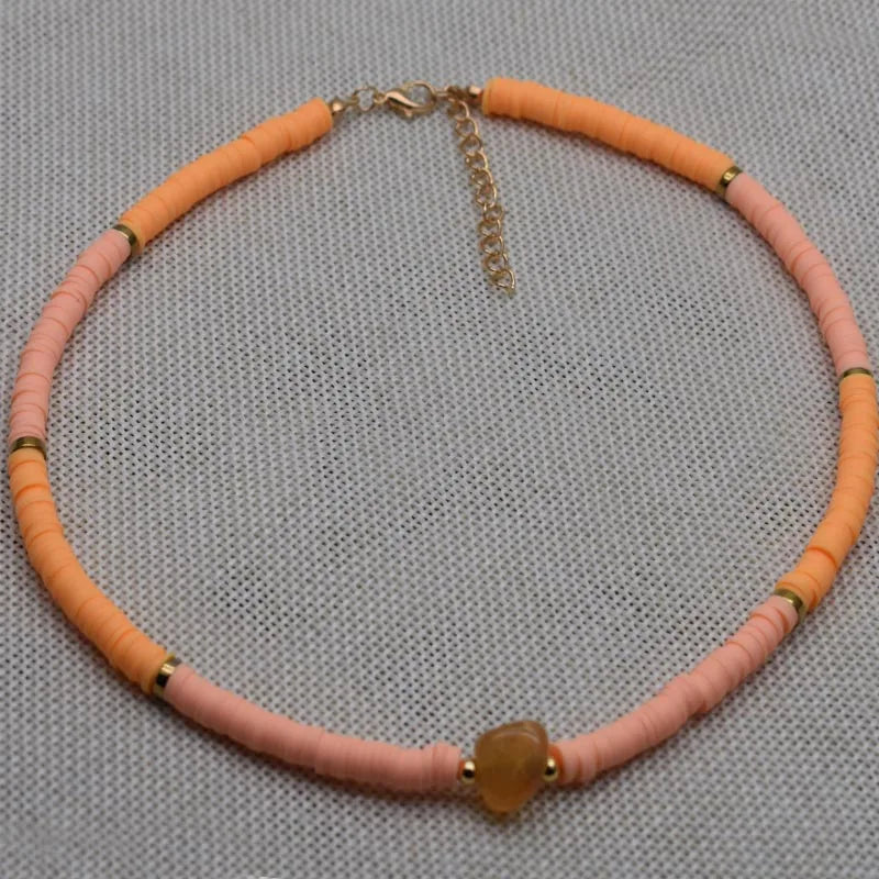 New Boho Natural Natural irregular stone Necklace Colour Soft Polymer Clay Beads Choker Necklace Beach Femme Jewelry Gift - Charlie Dolly