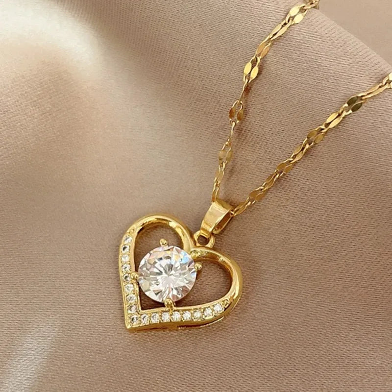 Gold Heart & Lips Pendant Boho Chain Necklace, Playful Love Talisman