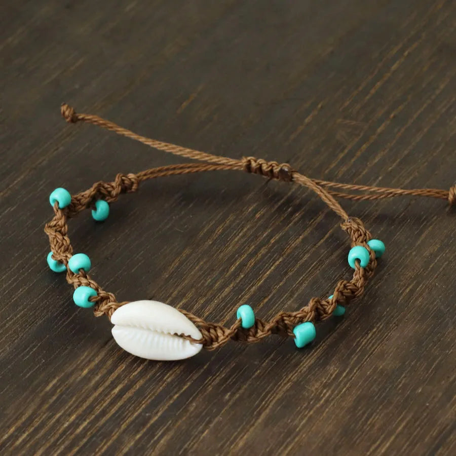 Macrame Shell and Blue Howlite Boho Surf Bracelet