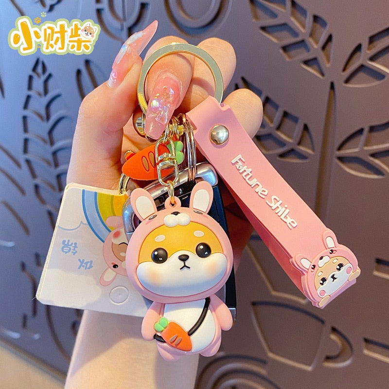 Cute Tiger Rabbit Shiba Inu Doll Key Ring Cartoon Zodiac Shiba Inu Keychain Women Couple Kids Backpack Charm Key Chains Gifts