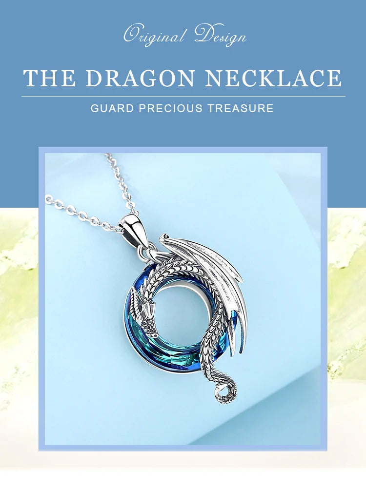 Dragon Amulet Necklace with Austrian Crystal, S925 Sterling Silver