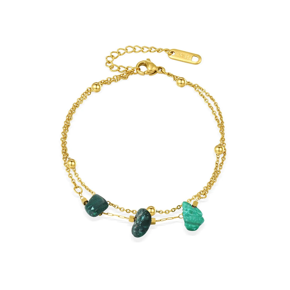 WILD & FREE Boho Vintage Green Natural Stone Bracelets for Women Stainless Steel Trendy Charms Aesthetic Jewelry Set - Charlie Dolly