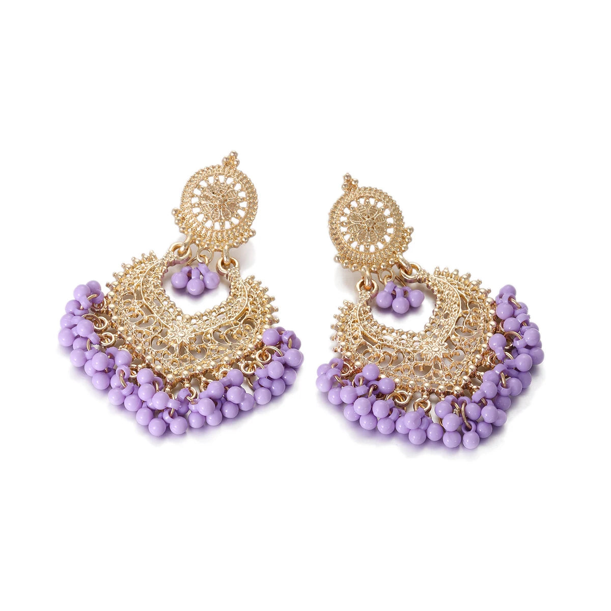 Gold Carved Heart Pink Bead Jhumka Earrings Jewelry