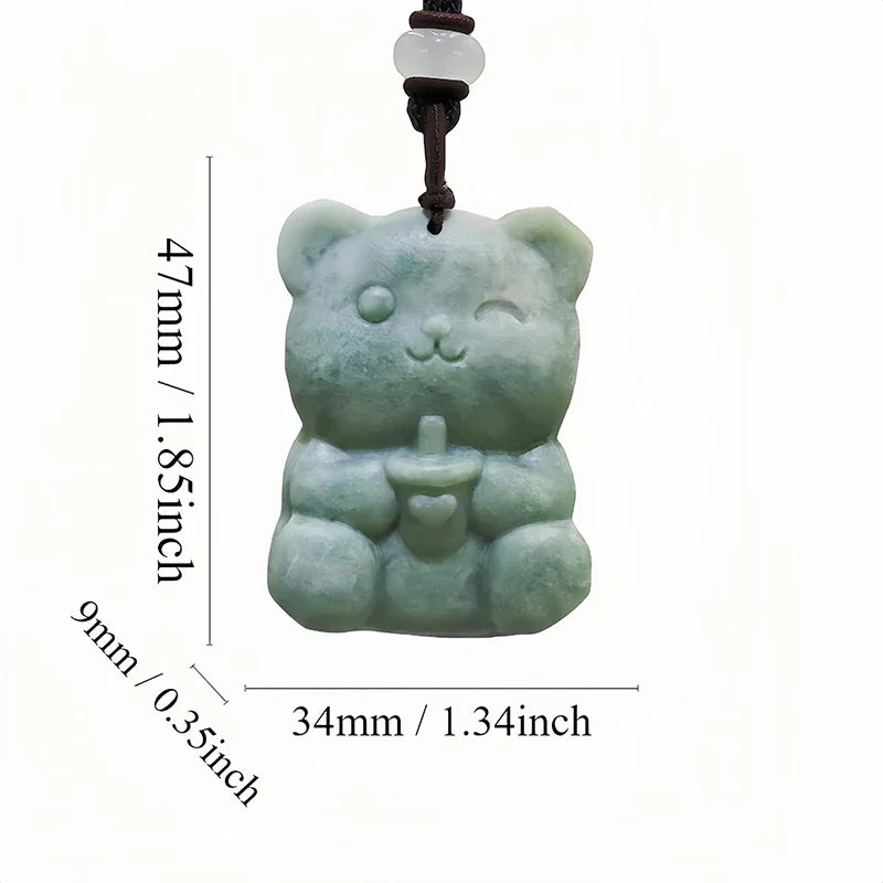 Dark Green Jade Dragon Fox & Owl Pendant Necklace, Carved Amulet Zodiac Talisman