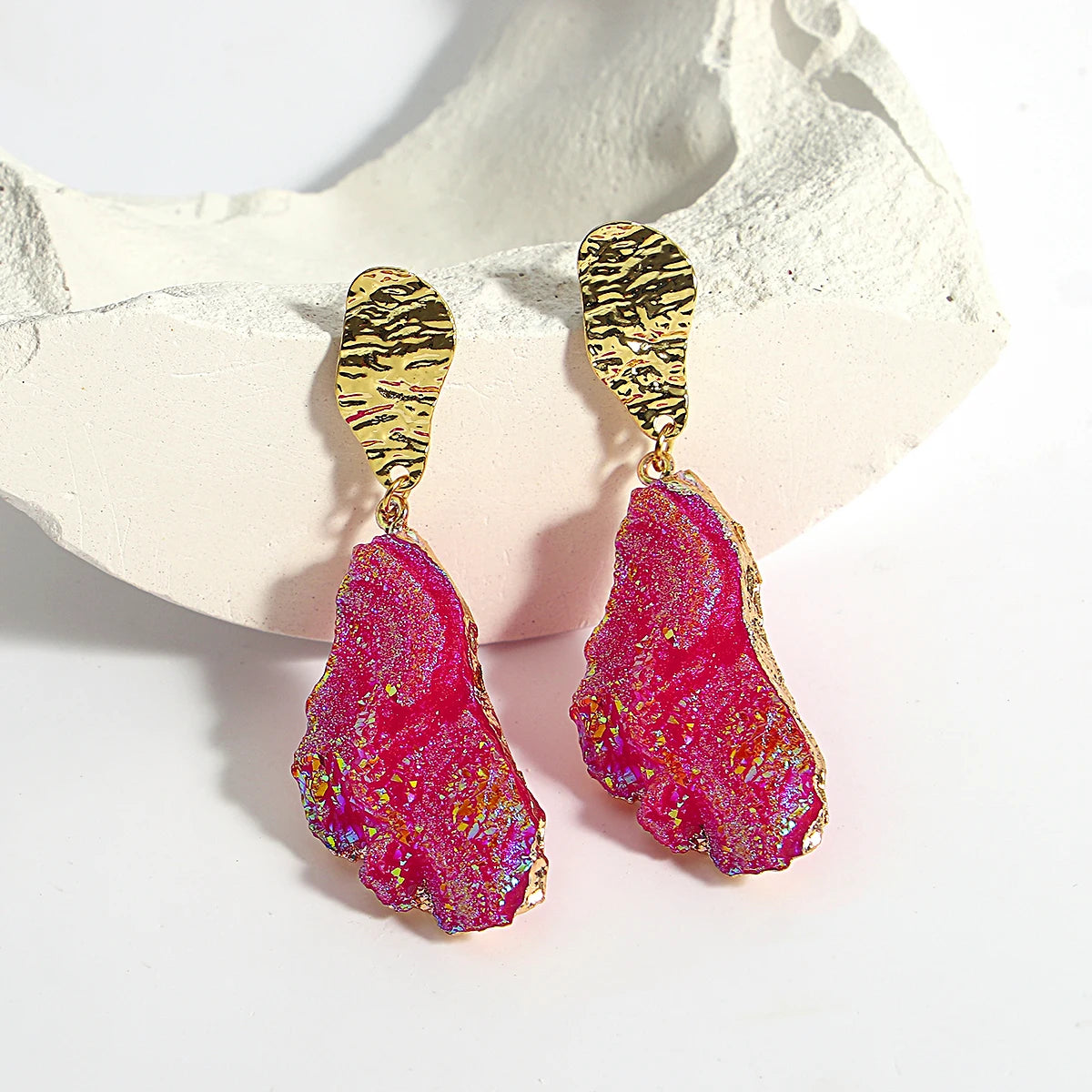 Volcanic Rock Abstract Drop Earrings, Starry Night Boho Jewelry