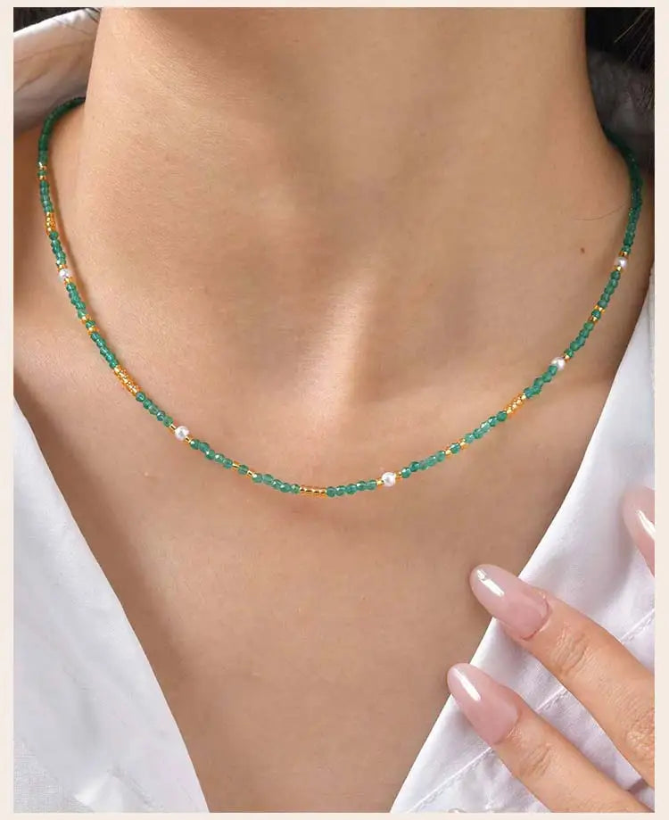 Beaded Choker Necklace for Women, 18K Gold Plated Boho Colorful Natural Stone Beads Chain Necklace stackable Handmade Jewelry - Charlie Dolly