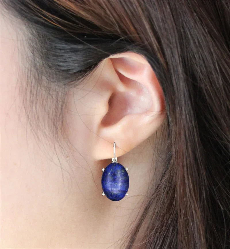 Vintage Natural Lapis Lazuli Tiger Eye Claw Cuff Earrings For Women Antique Silver Plated Natural Stone Unakite Fashion Earring - Charlie Dolly