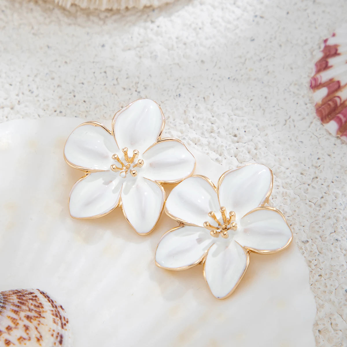 Enamel Petal Flower Stud Earrings Jewelry
